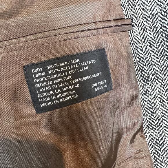 Towncraft Vintage Tweed Blazer Men's 40R 100% Silk Black White Herringbone - Picture 7 of 9